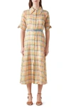 Lk Bennett Womens Mul-multi Saffron Check-print Cotton Midi Dress In Blue/ Yellow Multi