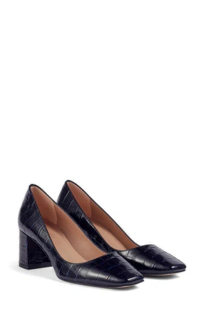 Lk Bennett Sally Croc Embossed Pump In Navy