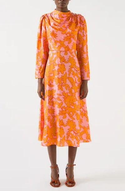 Lk Bennett Samantha Floral Print Long Sleeve Midi Dress In Red