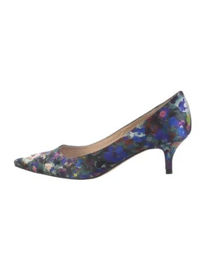 Pre-owned Lk Bennett Satin Floral Print Pumps In Blue
