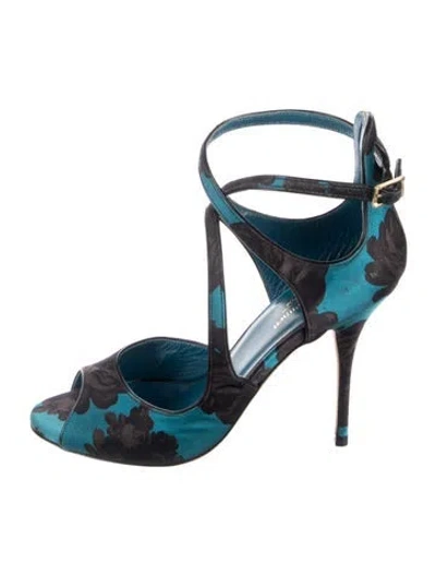 Pre-owned Lk Bennett Satin Floral Print T-strap Pumps In Blue