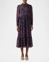 Lk Bennett Selina Floral-print Flounce Midi Dress In Navy