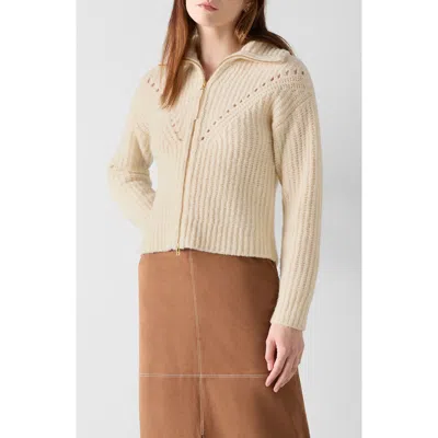 Lk Bennett Shea Merino Wool Blend Zip-up Cardigan In Neutral