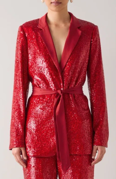 Lk Bennett Shimmer Sequin Jacket In Red