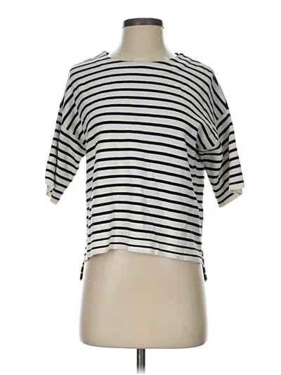Pre-owned Lk Bennett Short Sleeve Top Gray Stripes Pattern Boatneck Tops
