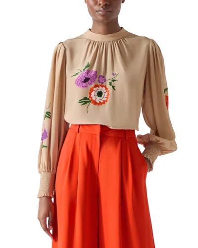 Lk Bennett Silk Fleur Blouse In Brown