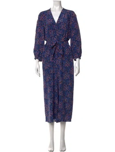Pre-owned Lk Bennett Silk Floral Print Jumpsuit In Blue