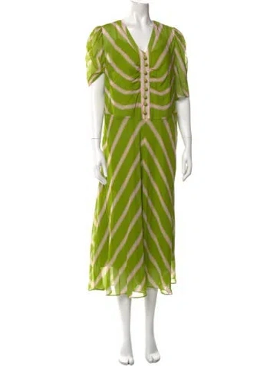 Pre-owned Lk Bennett Silk Midi Length Dress In Green