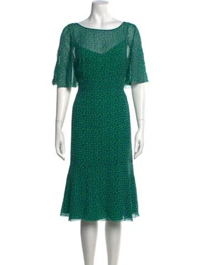 Pre-owned Lk Bennett Silk Midi Length Dress In Green