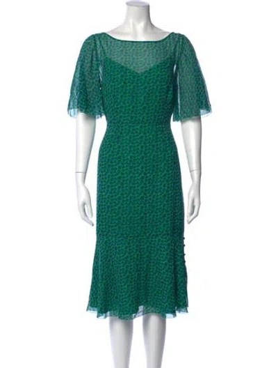 Pre-owned Lk Bennett Silk Midi Length Dress In Green
