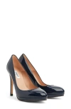 Lk Bennett Womens Blu-vy Stila Round-toe Patent-leather Heeled Courts In Navy
