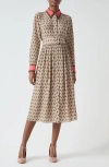 Lk Bennett Smith Horse Long Sleeve Linen Midi Dress In Stone