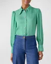 Lk Bennett Sonya Satin Crepe Button-up Shirt In Pale Mint