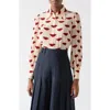 Lk Bennett Sonya Lips Print Silk Button-up Shirt In Multi
