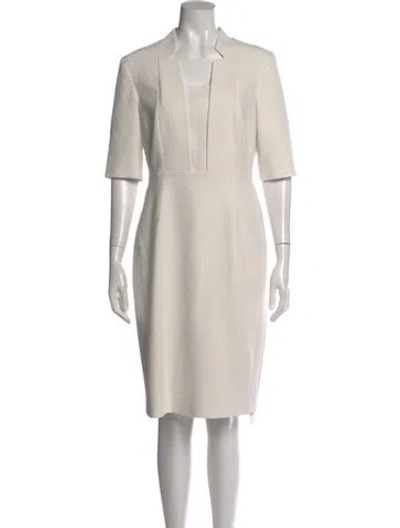 Pre-owned Lk Bennett Square Neckline Midi Length Dress In White