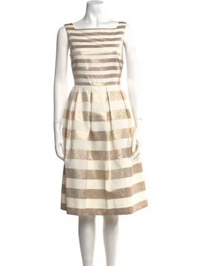 Pre-owned Lk Bennett Striped Midi Length Dress In Metallic/white
