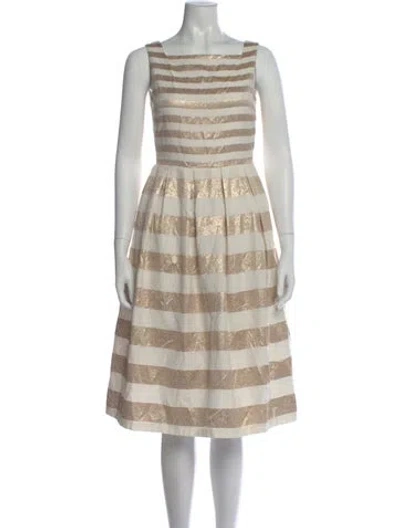Pre-owned Lk Bennett Striped Midi Length Dress In White
