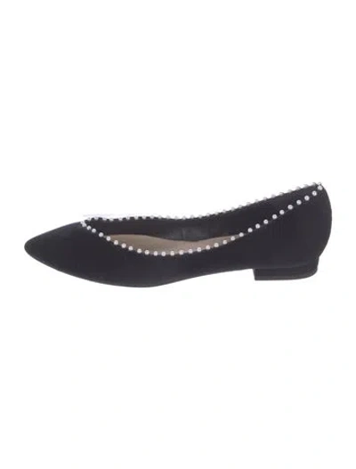 Pre-owned Lk Bennett Suede Beaded Accents Ballet Flats In Black
