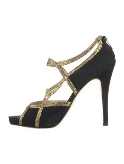 Pre-owned Lk Bennett Suede Colorblock Pattern D'orsay Pumps In Black