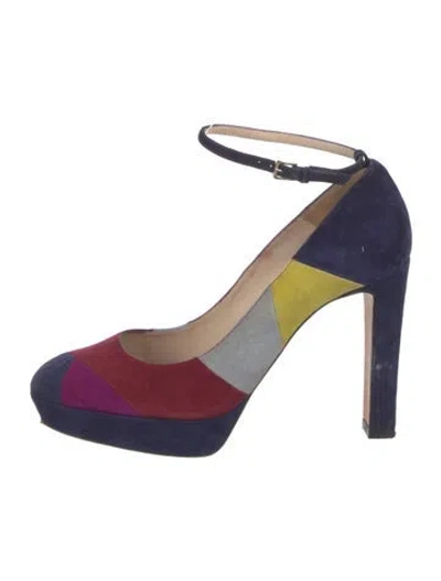 Pre-owned Lk Bennett Suede Colorblock Pattern Pumps In Blue