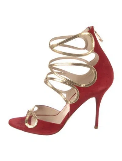 Pre-owned Lk Bennett Suede Colorblock Pattern Sandals In Gold/red