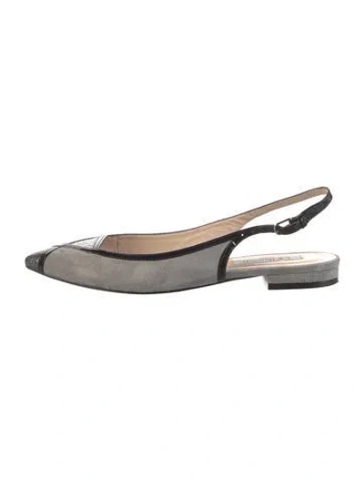 Pre-owned Lk Bennett Suede Colorblock Pattern Slingback Flats In Gray