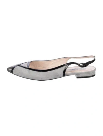 Pre-owned Lk Bennett Suede Colorblock Pattern Slingback Flats In Grey