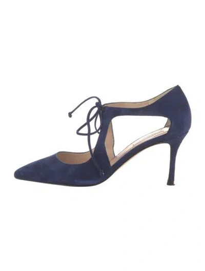 Pre-owned Lk Bennett Suede Cutout Accent D'orsay Pumps In Blue