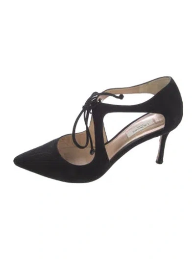 Pre-owned Lk Bennett Suede Cutout Accent T-strap Pumps In Black