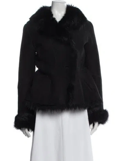 Pre-owned Lk Bennett Suede Faux Fur Jacket In Black