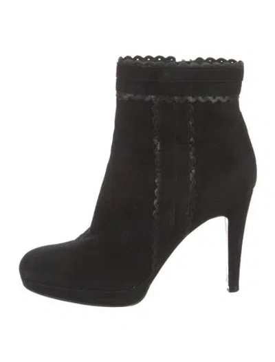 Pre-owned Lk Bennett Suede Leather Trim Embellishment Boots In Black