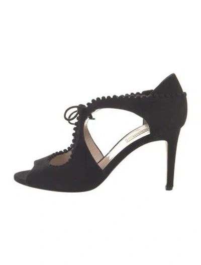 Pre-owned Lk Bennett Suede Pom-pom Embellishments D'orsay Pumps In Black