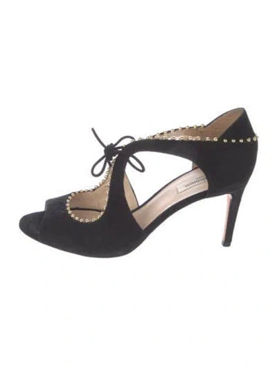 Pre-owned Lk Bennett Suede Pom-pom Embellishments D'orsay Pumps In Black