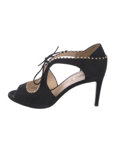 Pre-owned Lk Bennett Suede Pom-pom Embellishments Sandals In Multi