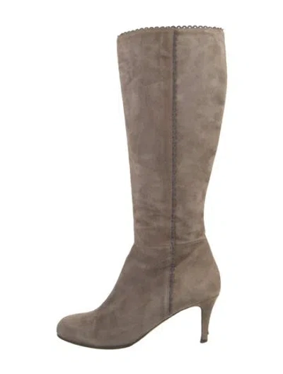 Pre-owned Lk Bennett Suede Scalloped Accent Boots In Brown