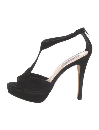 Pre-owned Lk Bennett Suede T-strap Pumps In Black