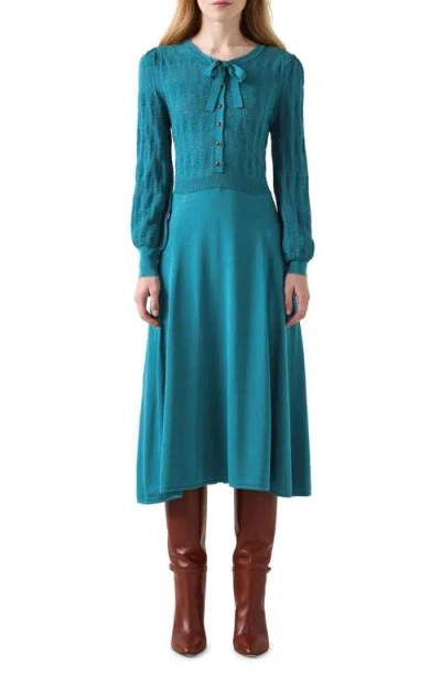 Lk Bennett Susannah Long Sleeve Sweater Dress In Blu-teal