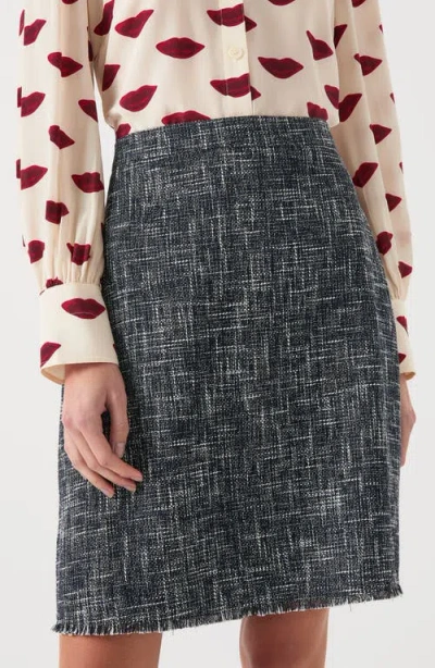 Lk Bennett Suzie Fray Hem Tweed Skirt In Indigo