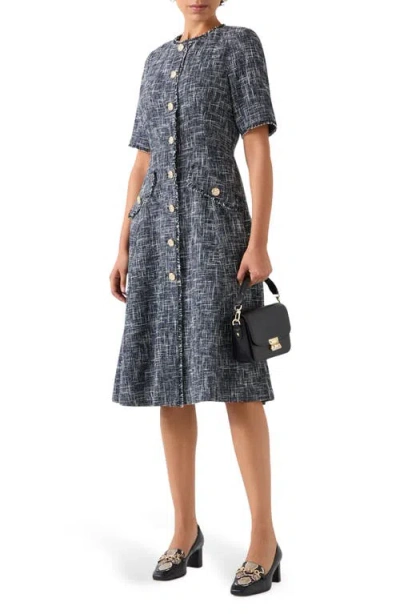 LK BENNETT LK BENNETT SUZIE FRAY TRIM TWEED FLARE DRESS