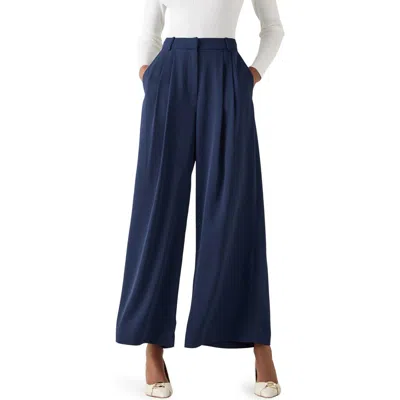 Lk Bennett Sykes Pleated Wide Leg Pants In Navy
