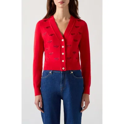 Lk Bennett Tallis Lips Cardigan In Mul-red