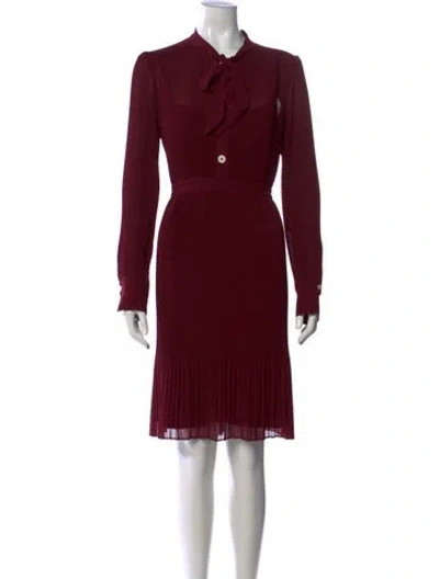 Pre-owned Lk Bennett Tie Neck Knee-length Dress In Burgundy