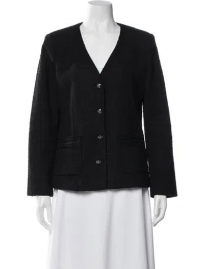 Pre-owned Lk Bennett Tweed Pattern Blazer In Black