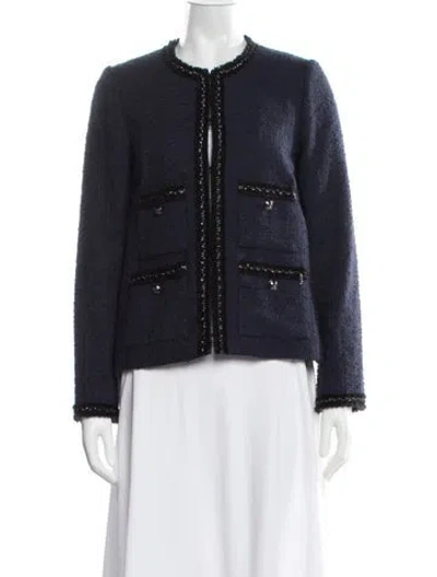 Pre-owned Lk Bennett Tweed Pattern Blazer In Blue