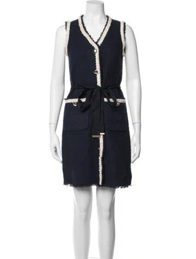 Pre-owned Lk Bennett Tweed Pattern Knee-length Dress In Blue