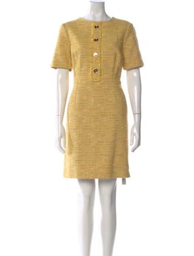 Pre-owned Lk Bennett Tweed Pattern Mini Dress In Yellow