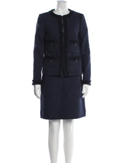 Pre-owned Lk Bennett Tweed Pattern Raw-edge Trim Skirt Set In Blue