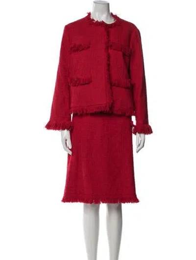 Pre-owned Lk Bennett Tweed Pattern Raw-edge Trim Skirt Set In Red