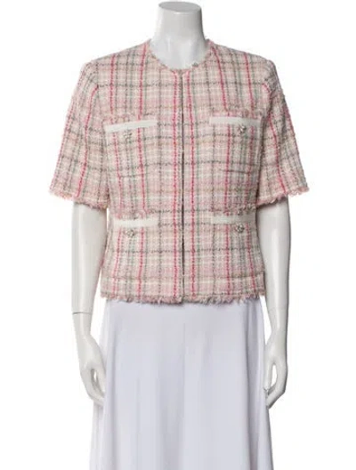 Pre-owned Lk Bennett Tweed Plaid Print Jacket In Pink