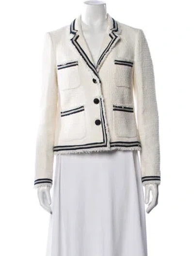 Pre-owned Lk Bennett Tweed Tweed Pattern Blazer In White